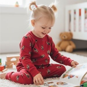 Polo RALPH LAUREN Unisex PAJAMAS Kids SLEDDING BEAR Red 2 PIECE SET Jersey 4T